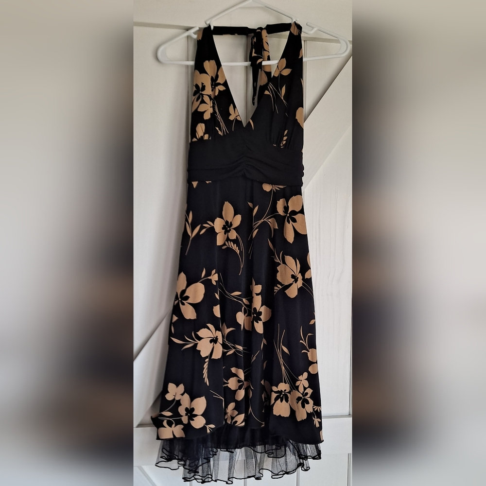 Strapless Black and Tan A-line Cocktail Dress